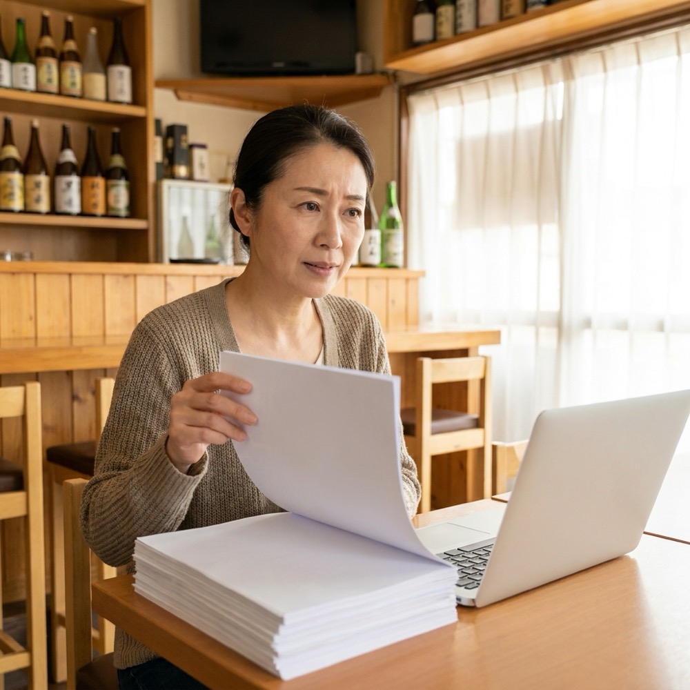 書類を前に困る様子