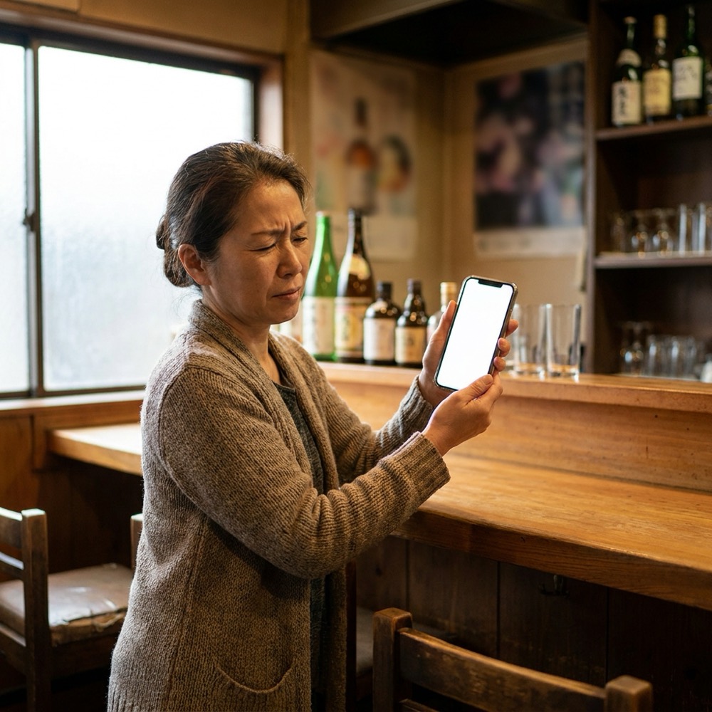 スマホの操作に困る様子