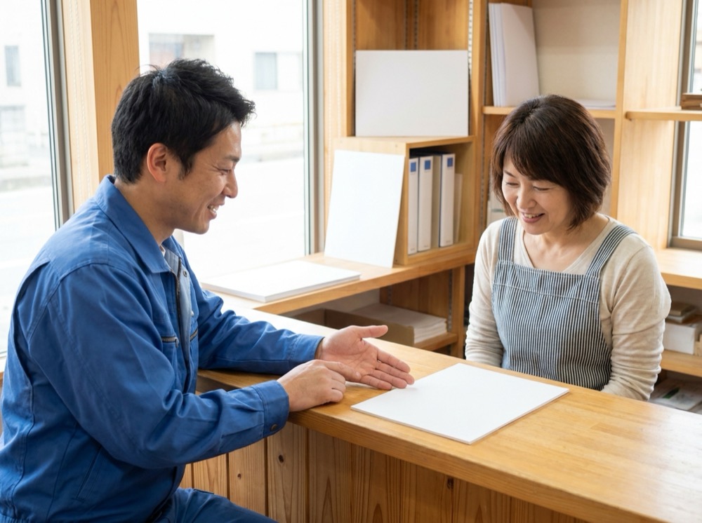 見積書を挟んで説明する様子